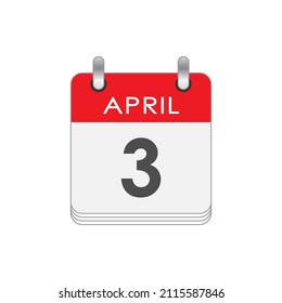 April 3. A leaf of the flip calendar with the date of April 3. Flat style.