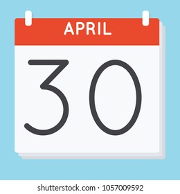 April 30. Calendar icon. Vector illustration in flat design isolated in blue background. Date and time, day, month.