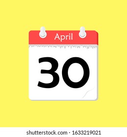 April 30 - Calendar Icon - Vector Illustration on a Yellow Background Design.