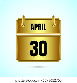 April 30 calendar and time planner on gold background. Daily calendar icon, schedule symbol