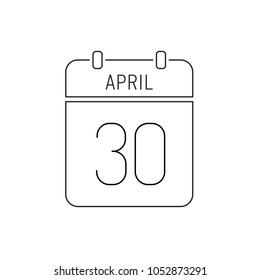 April 30 date reminder, line icon calendar. Special day. Holiday. Wedding or birthday event