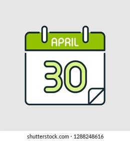 April 30. Flat icon calendar isolated on gray background. Vector illustration.
