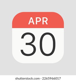 April 30 icon isolated on background. Calendar symbol modern, simple, vector, icon for website design, mobile app, ui. Vector Illustration