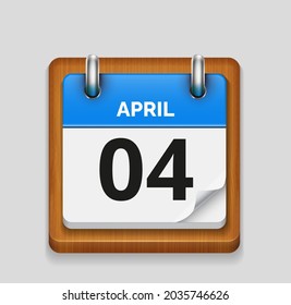 April 4 blue daily realistic calendar with wooden frame icon date vector image