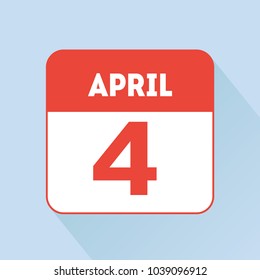 April 4 calendar icon flat red. The day of the web master