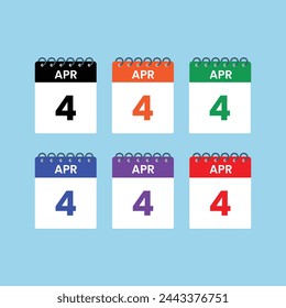 Recordatorio del calendario del 4 de abril. Plantilla de diseño de icono de calendario del mes de abril.