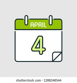 April 4. Flat icon calendar isolated on gray background. Vector illustration.
