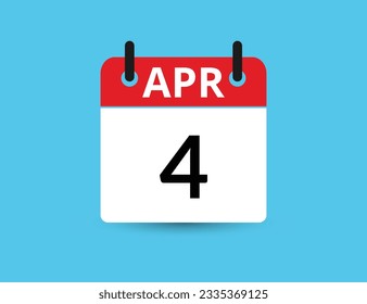 April 4. Flat icon calendar isolated on blue background. Date and month vector illustration