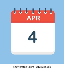 April 4. Round calendar Icon with long shadow in a Flat Design style.  Vector Illustration. Easy to edit, manipulate, resize or colorize.