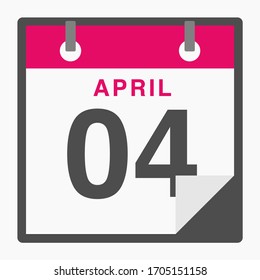 4 de abril Calendario de icono plano aislado en fondo blanco. Ilustración del vector