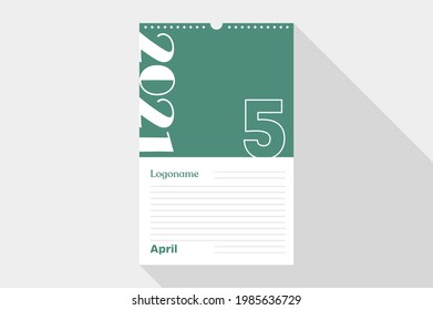 April 5 Calendar 2021 on notebook paper white and green background with your logo