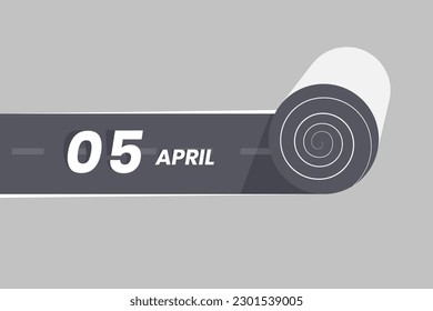 5. April Kalendersymbol rollt innerhalb der Straße. 5. April Datum Monat Symbol Vektorgrafik-Illustrator.