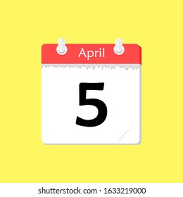 April 5 - Calendar Icon - Vector Illustration on a Yellow Background Design.