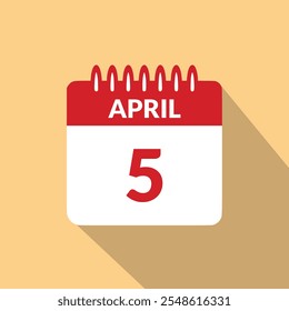 5. April Kalender Symbol, Vektorgrafik.