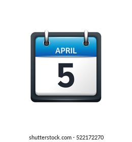 April 5. Calendar icon.Vector illustration,flat style.Month and date..Sunday,Monday,Tuesday,Wednesday,Thursday,Friday,Saturday.Week,weekend,red letter day. 2017,2018 year.Holidays.