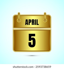 April 5 calendar and time planner on gold background. Daily calendar icon, schedule symbol
