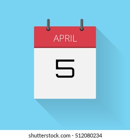 April 5, Daily calendar icon, Date and time, day, month, Holiday, Flat designed Vector Illustration
