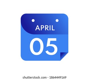 April 5 Date on a Single Day Calendar in Flat Style, 5 April calendar icon