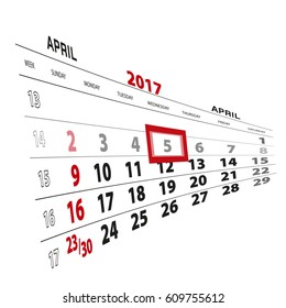 April 5, highlighted on 2017 calendar. Vector Illustration.