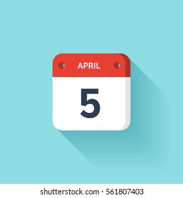 April 5. Isometric Calendar Icon With Shadow.Vector Illustration,Flat Style.Month and Date.Sunday,Monday,Tuesday,Wednesday,Thursday,Friday,Saturday.Week,Weekend,Red Letter Day. Holidays 2017.