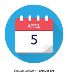 April 5. Vector flat daily calendar icon. Date and time, day, month. Holiday. Season.