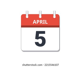 April 5th calendar icon vector. Concept of schedule, business and tasks
