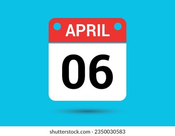 April 6 Calendar Date Flat Icon Day 6 Vector Illustration