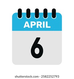 april 6 calendar date icon Vector design Illustration Background.