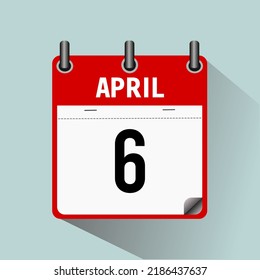 6 de abril, ilustración vectorial de icono de calendario, aislada en fondo azul claro.