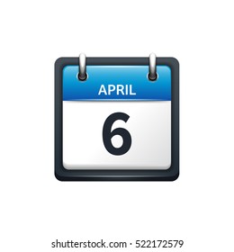 April 6. Calendar icon.Vector illustration,flat style.Month and date..Sunday,Monday,Tuesday,Wednesday,Thursday,Friday,Saturday.Week,weekend,red letter day. 2017,2018 year.Holidays.