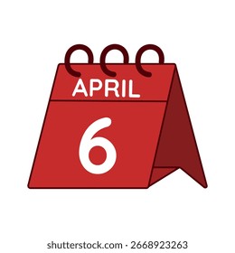 Abril 6 Vector de calendario de escritorio sobre fondo blanco
Vector rojo Calendario plano icono