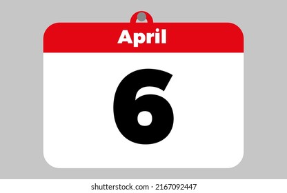 April, 6. White and red calendar.