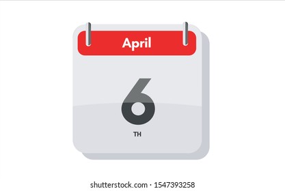 April 6th calendar icon. Day 6 of month. Vector icon illustration.