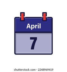 April 7, Calendar icon. Day, month. Meeting appointment time. Event schedule date. Flat vector illustration.