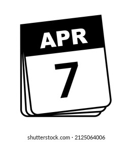 7 de abril. Icono de calendario. Ilustración vectorial.