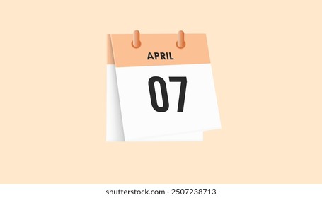 April 7 - calendar and Time planner. Daily Calendar Icon reminder. Vector Illustration.