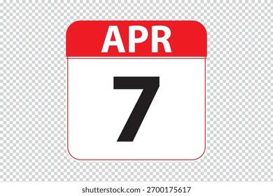 April 7 dates calendar icon. simple and modern calendar icon on white background.