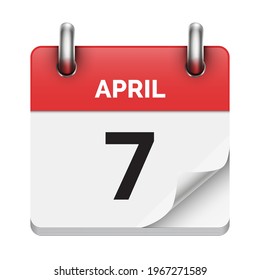 April 7 flat daily realistic calendar icon date vector image