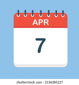April 7. Round calendar Icon with long shadow in a Flat Design style.  Vector Illustration. Easy to edit, manipulate, resize or colorize.