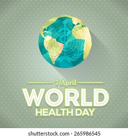 April 7, World Health Day Theme Retro Style Background, Flat Geometric Design