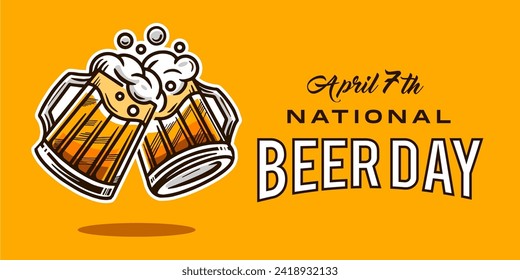 april 7th national beer day with Craft Beer glass and malt Brewery label logo design vector illustration. Liquor logo for pub and bar club