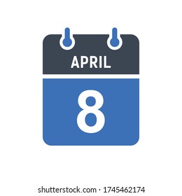 April 8 Calendar Date Icon, Event Date Icon, Calendar Date, Icon Design Vector Graphic