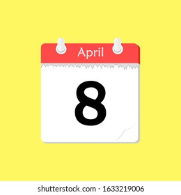 April 8 - Calendar Icon - Vector Illustration on a Yellow Background Design.