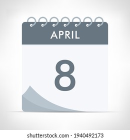 April 8 - Calendar Icon - Vector Illustration. Gray calendar.