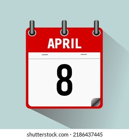 April 8, calendar icon vector illustration, isoleted on light blue background.