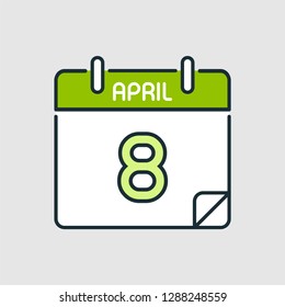 April 8. Flat icon calendar isolated on gray background. Vector illustration.