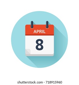 April 8. Vector flat daily calendar icon. Date and time, day, month 2018. Holiday. Season.