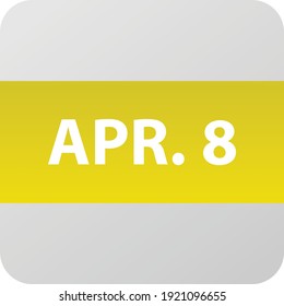 April 8th date icon, single day vector illustration modern flat style. Calendar element for web design, schedule, planner, organizer. 