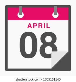 April 8th Flat icon calendar isolated on white background. Vector illustration