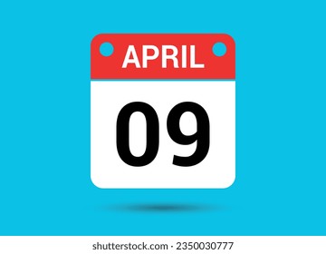 April 9 Calendar Date Flat Icon Day 9 Vector Illustration